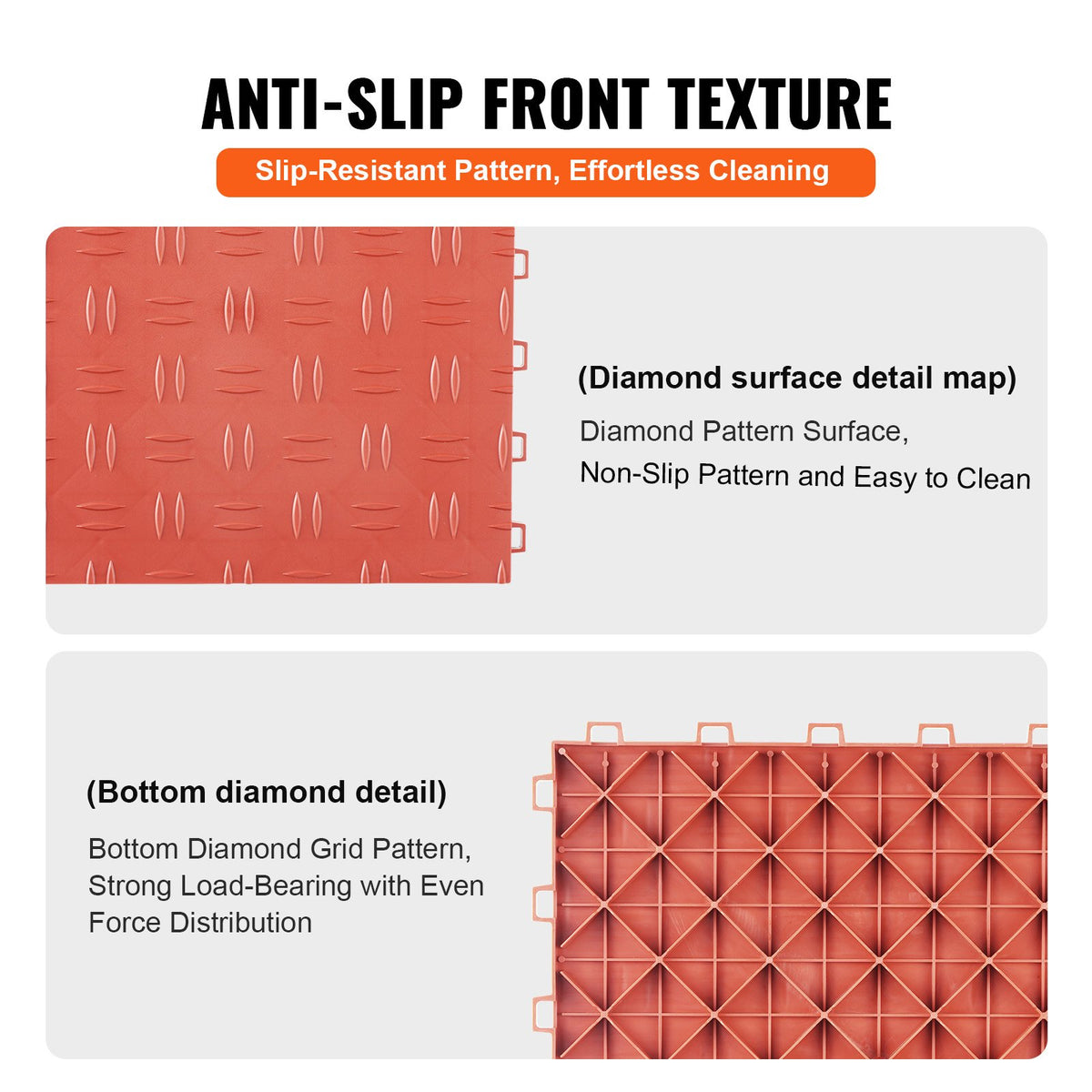 VEVOR Garage Tiles Interlocking, 12 x 12 x 0.53 inch 50 Pack Garage Floor Covering Tiles, Non-Slip Double-Sided Texture Garage Flooring Tiles, for Garages, Basements, Repair Shops, Red - CKDDHSJ501212FZ13V0 - view 5