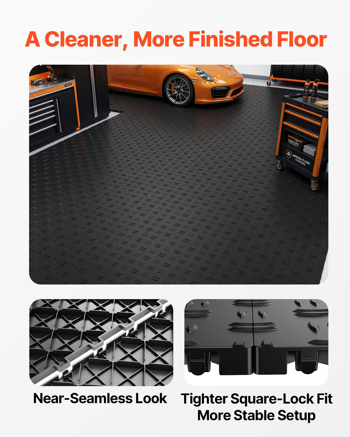VEVOR Garage Tiles Interlocking, 12 x 12 x 0.53 inch 50 Pack Garage Floor Covering Tiles, Non-Slip Double-Sided Texture Garage Flooring Tiles, for Garages, Basements, Repair Shops, Black - CKDDHSJ501212XQF0V0 - view 4
