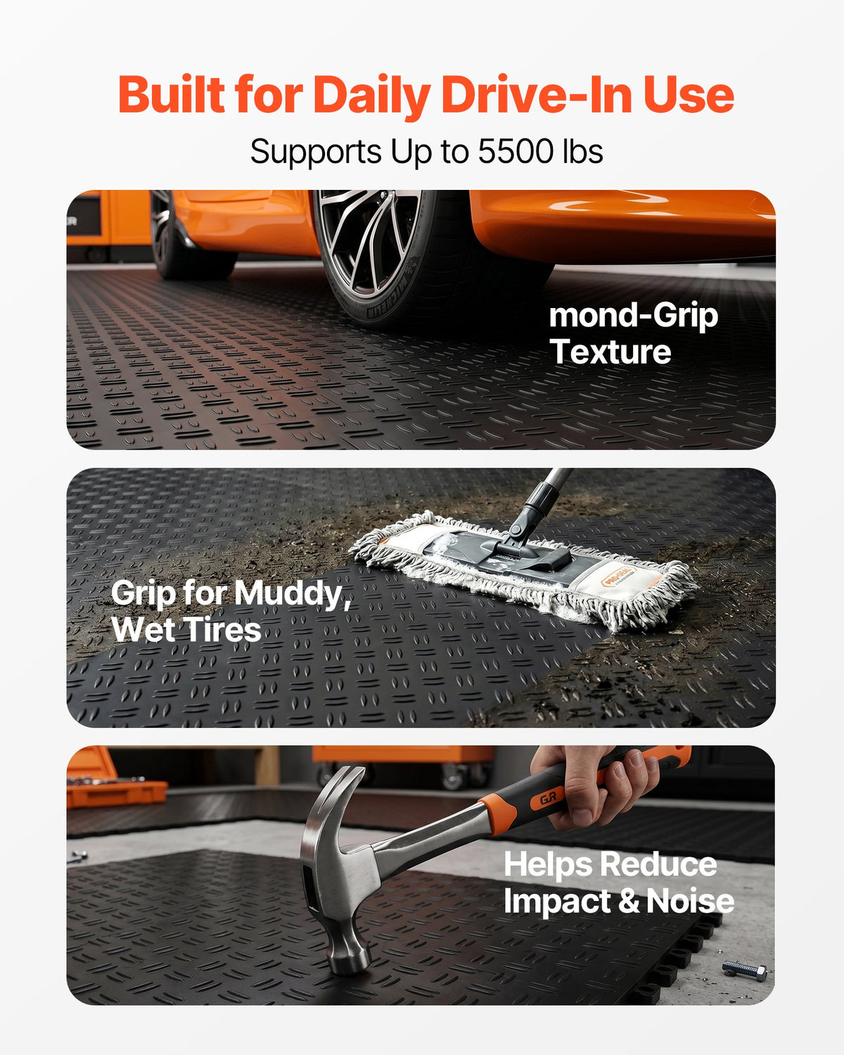 VEVOR Garage Tiles Interlocking, 12 x 12 x 0.53 inch 50 Pack Garage Floor Covering Tiles, Non-Slip Double-Sided Texture Garage Flooring Tiles, for Garages, Basements, Repair Shops, Black - CKDDHSJ501212XQF0V0 - view 5