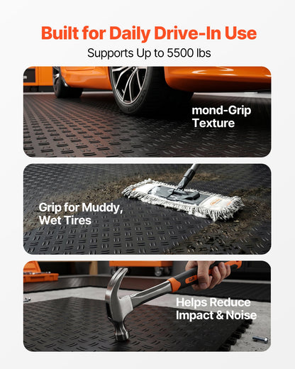 VEVOR Garage Tiles Interlocking, 12 x 12 x 0.53 inch 50 Pack Garage Floor Covering Tiles, Non-Slip Double-Sided Texture Garage Flooring Tiles, for Garages, Basements, Repair Shops, Black - CKDDHSJ501212XQF0V0 - view 5