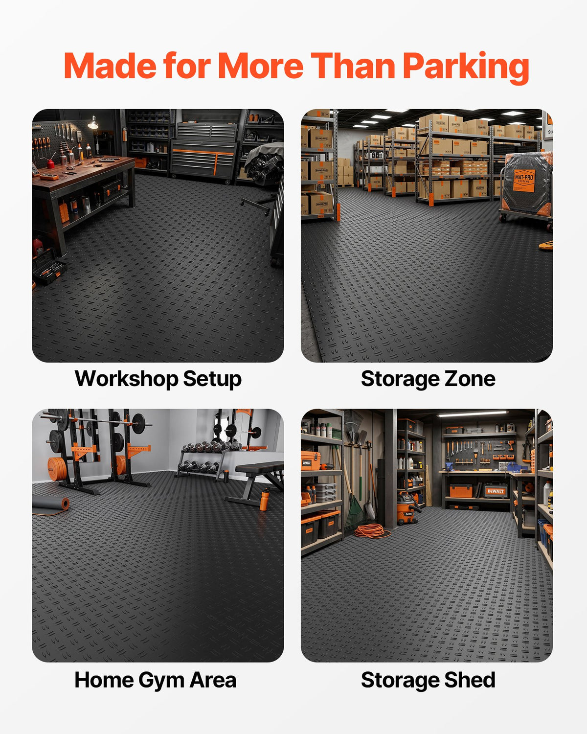 VEVOR Garage Tiles Interlocking, 12 x 12 x 0.53 inch 50 Pack Garage Floor Covering Tiles, Non-Slip Double-Sided Texture Garage Flooring Tiles, for Garages, Basements, Repair Shops, Black - CKDDHSJ501212XQF0V0 - view 7