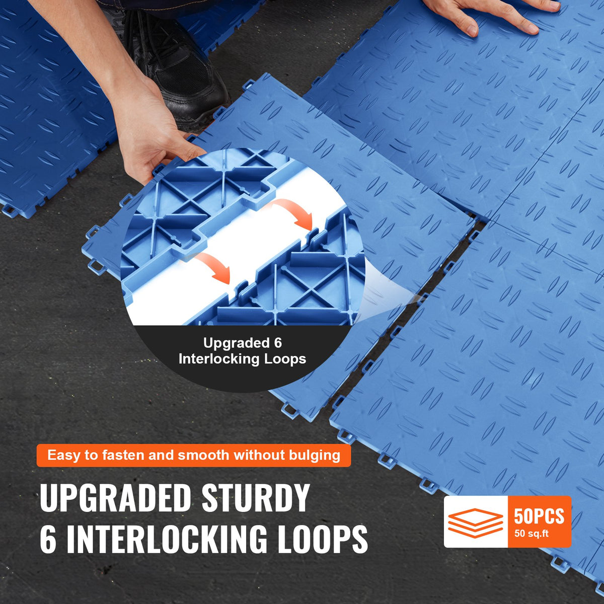 VEVOR Garage Tiles Interlocking, 12 x 12 x 0.53 inch 50 Pack Garage Floor Covering Tiles, Non-Slip Double-Sided Texture Garage Flooring Tiles, for Garages, Basements, Repair Shops, Blue - CKDDLSJ501212K34WV0 - view 7