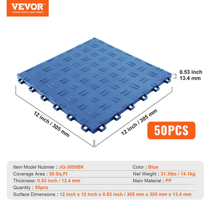 VEVOR Garage Tiles Interlocking, 12 x 12 x 0.53 inch 50 Pack Garage Floor Covering Tiles, Non-Slip Double-Sided Texture Garage Flooring Tiles, for Garages, Basements, Repair Shops, Blue - CKDDLSJ501212K34WV0 - view 8