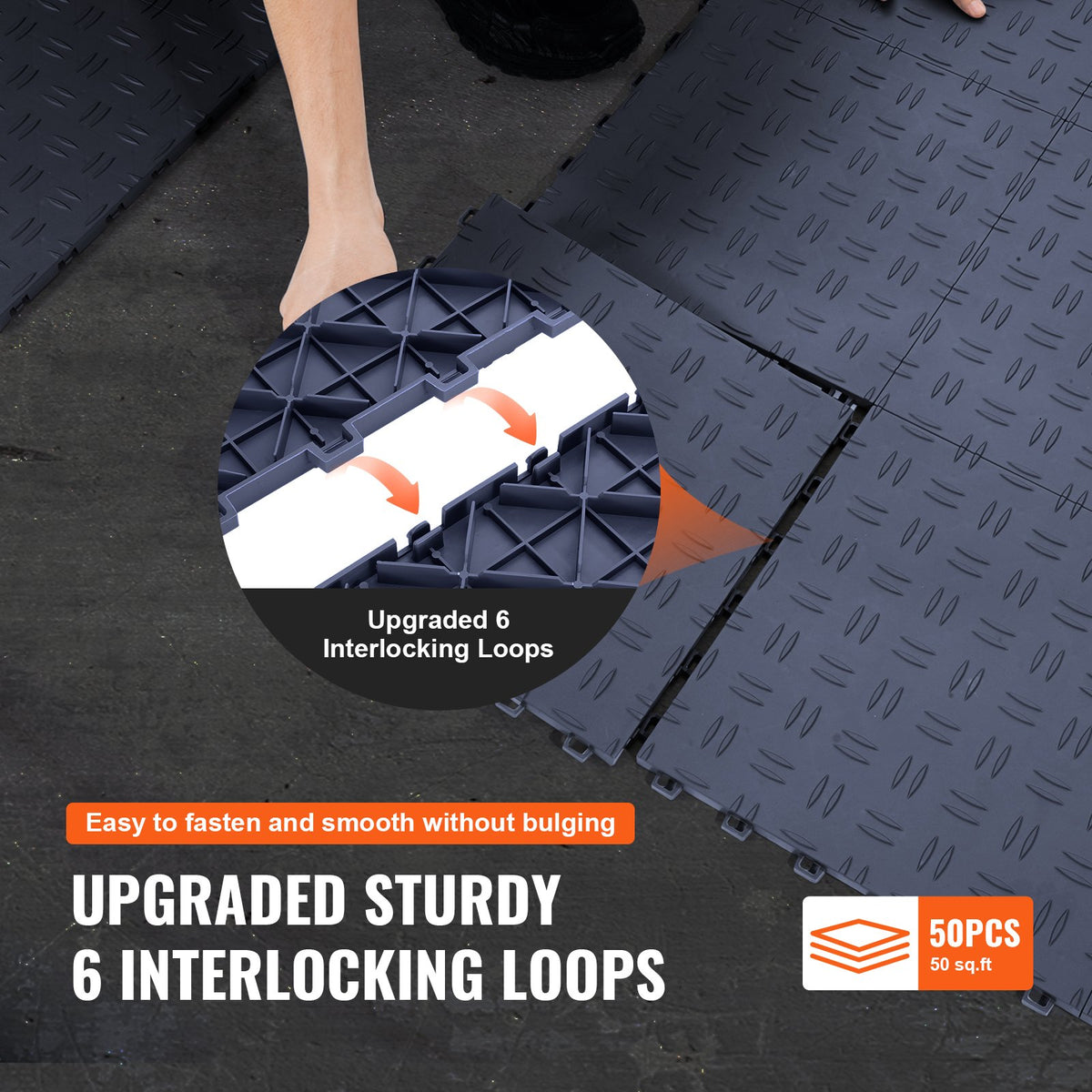 VEVOR Garage Tiles Interlocking, 12 x 12 x 0.53 inch 50 Pack Garage Floor Covering Tiles, Non-Slip Double-Sided Texture Garage Flooring Tiles, for Garages, Basements, Repair Shops, Graphite Gray - CKDDSMH501212WO1OV0 - view 7