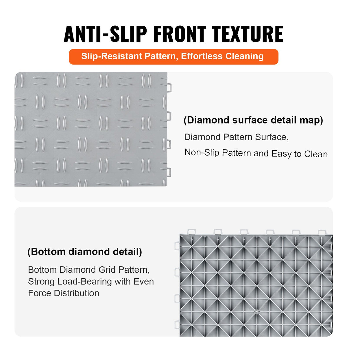 VEVOR Garage Tiles Interlocking, 12 x 12 x 0.53 inch 25 Pack Garage Floor Covering Tiles, Non-Slip Double-Sided Texture Garage Flooring Tiles, for Garages, Basements, Repair Shops, Silver - CKDDYSJ2512128VEAV0 - view 5