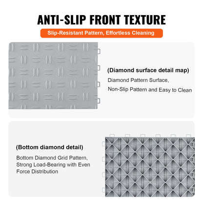 VEVOR Garage Tiles Interlocking, 12 x 12 x 0.53 inch 25 Pack Garage Floor Covering Tiles, Non-Slip Double-Sided Texture Garage Flooring Tiles, for Garages, Basements, Repair Shops, Silver - CKDDYSJ2512128VEAV0 - view 5