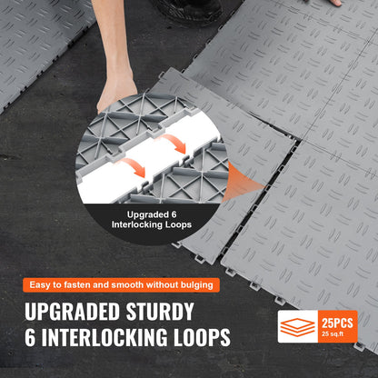 VEVOR Garage Tiles Interlocking, 12 x 12 x 0.53 inch 25 Pack Garage Floor Covering Tiles, Non-Slip Double-Sided Texture Garage Flooring Tiles, for Garages, Basements, Repair Shops, Silver - CKDDYSJ2512128VEAV0 - view 7