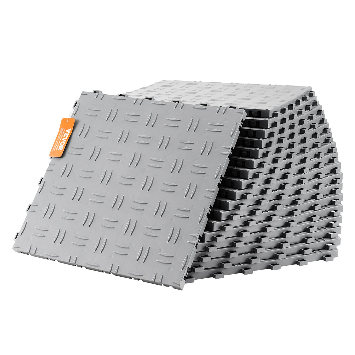 VEVOR Garage Tiles Interlocking, 12 x 12 x 0.53 inch 50 Pack Garage Floor Covering Tiles, Non-Slip Double-Sided Texture Garage Flooring Tiles, for Garages, Basements, Repair Shops, Silver - CKDDYSJ501212KFBGV0 - view 1