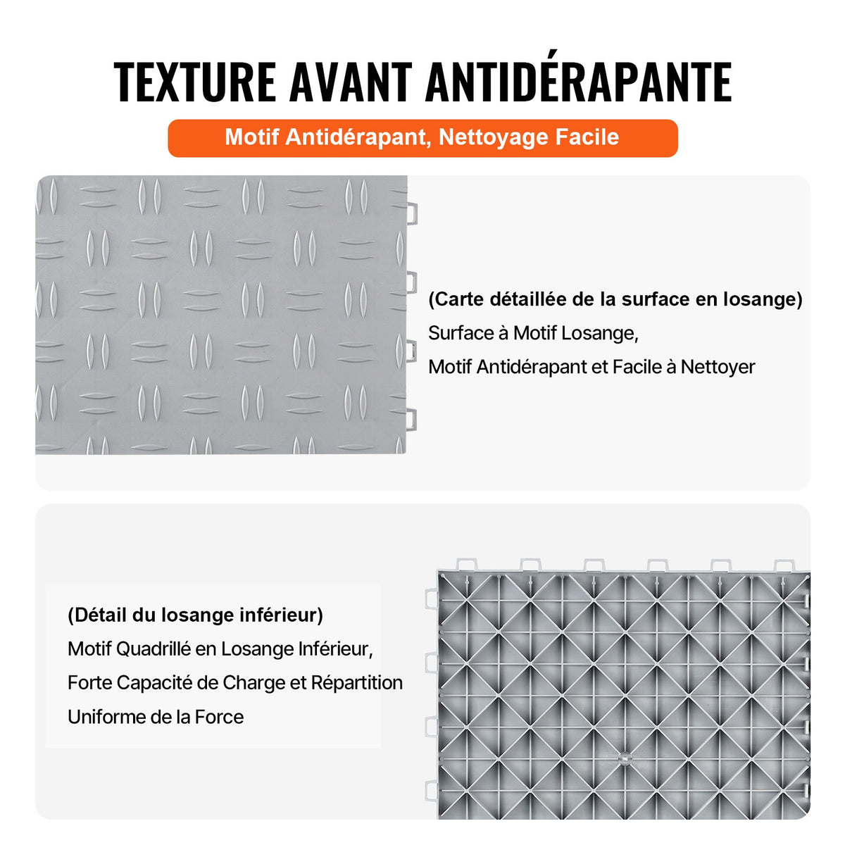 VEVOR Garage Tiles Interlocking, 12 x 12 x 0.53 inch 50 Pack Garage Floor Covering Tiles, Non-Slip Double-Sided Texture Garage Flooring Tiles, for Garages, Basements, Repair Shops, Silver - CKDDYSJ501212KFBGV0 - view 5