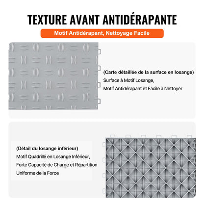 VEVOR Garage Tiles Interlocking, 12 x 12 x 0.53 inch 50 Pack Garage Floor Covering Tiles, Non-Slip Double-Sided Texture Garage Flooring Tiles, for Garages, Basements, Repair Shops, Silver - CKDDYSJ501212KFBGV0 - view 5
