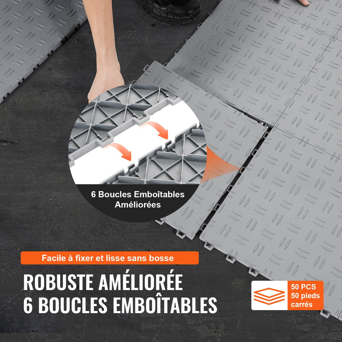 VEVOR Garage Tiles Interlocking, 12 x 12 x 0.53 inch 50 Pack Garage Floor Covering Tiles, Non-Slip Double-Sided Texture Garage Flooring Tiles, for Garages, Basements, Repair Shops, Silver - CKDDYSJ501212KFBGV0 - view 7