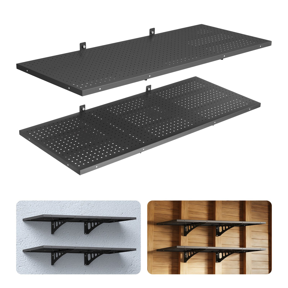 VEVOR 2-Tier Heavy Duty Wall Garage Shelving, 1.64 x 4 ft Steel Wall Mounted Shelving Unit, 19.68 x 48 Inch Per Shelf Floating Storage Metal Rack for Garage with 560 lbs Total Weight Capacity, Black - CKGBDDBJ2JDGSJ6CQ001V0 - view 1