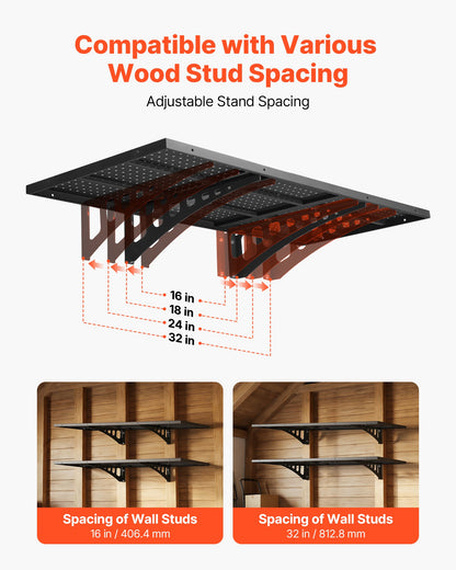 VEVOR 2-Tier Heavy Duty Wall Garage Shelving, 1.64 x 4 ft Steel Wall Mounted Shelving Unit, 19.68 x 48 Inch Per Shelf Floating Storage Metal Rack for Garage with 560 lbs Total Weight Capacity, Black - CKGBDDBJ2JDGSJ6CQ001V0 - view 4