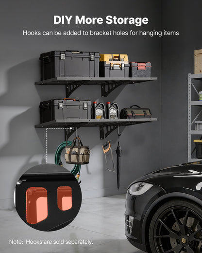 VEVOR 2-Tier Heavy Duty Wall Garage Shelving, 1.64 x 4 ft Steel Wall Mounted Shelving Unit, 19.68 x 48 Inch Per Shelf Floating Storage Metal Rack for Garage with 560 lbs Total Weight Capacity, Black - CKGBDDBJ2JDGSJ6CQ001V0 - view 7