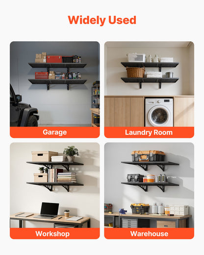 VEVOR 2-Tier Heavy Duty Wall Garage Shelving, 1.64 x 4 ft Steel Wall Mounted Shelving Unit, 19.68 x 48 Inch Per Shelf Floating Storage Metal Rack for Garage with 560 lbs Total Weight Capacity, Black - CKGBDDBJ2JDGSJ6CQ001V0 - view 8