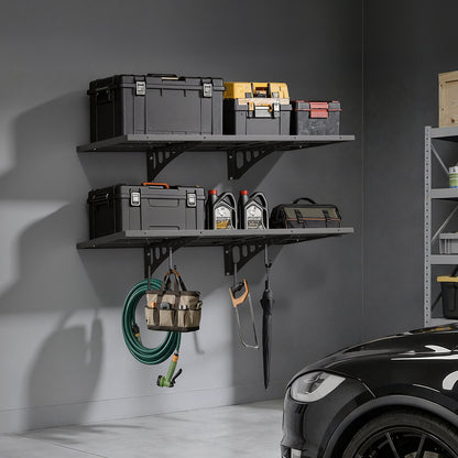 VEVOR 2-Tier Heavy Duty Wall Garage Shelving, 1.64 x 4 ft Steel Wall Mounted Shelving Unit, 19.68 x 48 Inch Per Shelf Floating Storage Metal Rack for Garage with 560 lbs Total Weight Capacity, Black - CKGBDDBJ2JDGSJ6CQ001V0 - view 9