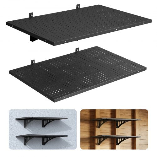 VEVOR 2-Tier Heavy Duty Wall Garage Shelving, 2 x 3 ft Steel Wall Mounted Shelving Unit, 12 x 72 Inch Per Shelf Floating Storage Metal Rack for Garage with 560 lbs Total Weight Capacity, Black - CKGBDDBJDGJF4X35T001V0 - view 2