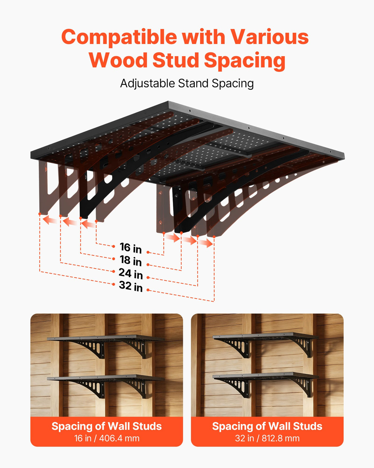 VEVOR 2-Tier Heavy Duty Wall Garage Shelving, 2 x 3 ft Steel Wall Mounted Shelving Unit, 12 x 72 Inch Per Shelf Floating Storage Metal Rack for Garage with 560 lbs Total Weight Capacity, Black - CKGBDDBJDGJF4X35T001V0 - view 4
