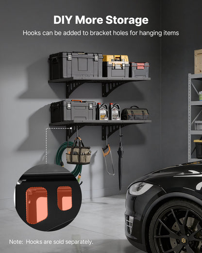 VEVOR 2-Tier Heavy Duty Wall Garage Shelving, 2 x 3 ft Steel Wall Mounted Shelving Unit, 12 x 72 Inch Per Shelf Floating Storage Metal Rack for Garage with 560 lbs Total Weight Capacity, Black - CKGBDDBJDGJF4X35T001V0 - view 7