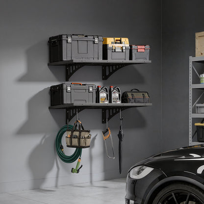VEVOR 2-Tier Heavy Duty Wall Garage Shelving, 2 x 3 ft Steel Wall Mounted Shelving Unit, 12 x 72 Inch Per Shelf Floating Storage Metal Rack for Garage with 560 lbs Total Weight Capacity, Black - CKGBDDBJDGJF4X35T001V0 - view 9