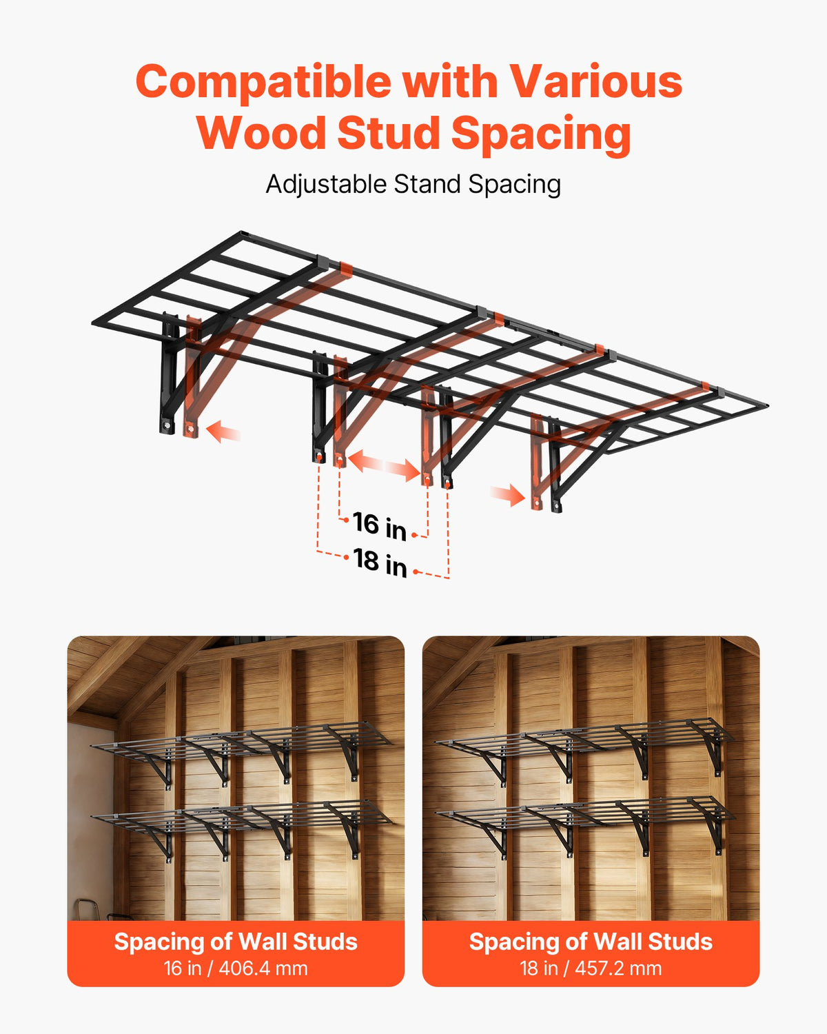 VEVOR 2-Tier Heavy Duty Wall Garage Shelving, 4 Pack 2 x 3 ft Steel Wall Mounted Shelving Unit, 24 x 72 Inch Per Shelf Floating Storage Metal Rack for Garage, 1600 lbs Total Weight Capacity, Black - CKGBGGJ2472IEDKJS001V0 - view 4