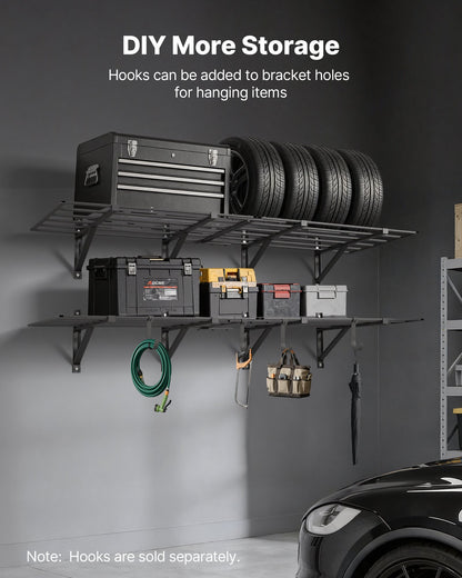 VEVOR 2-Tier Heavy Duty Wall Garage Shelving, 4 Pack 2 x 3 ft Steel Wall Mounted Shelving Unit, 24 x 72 Inch Per Shelf Floating Storage Metal Rack for Garage, 1600 lbs Total Weight Capacity, Black - CKGBGGJ2472IEDKJS001V0 - view 7