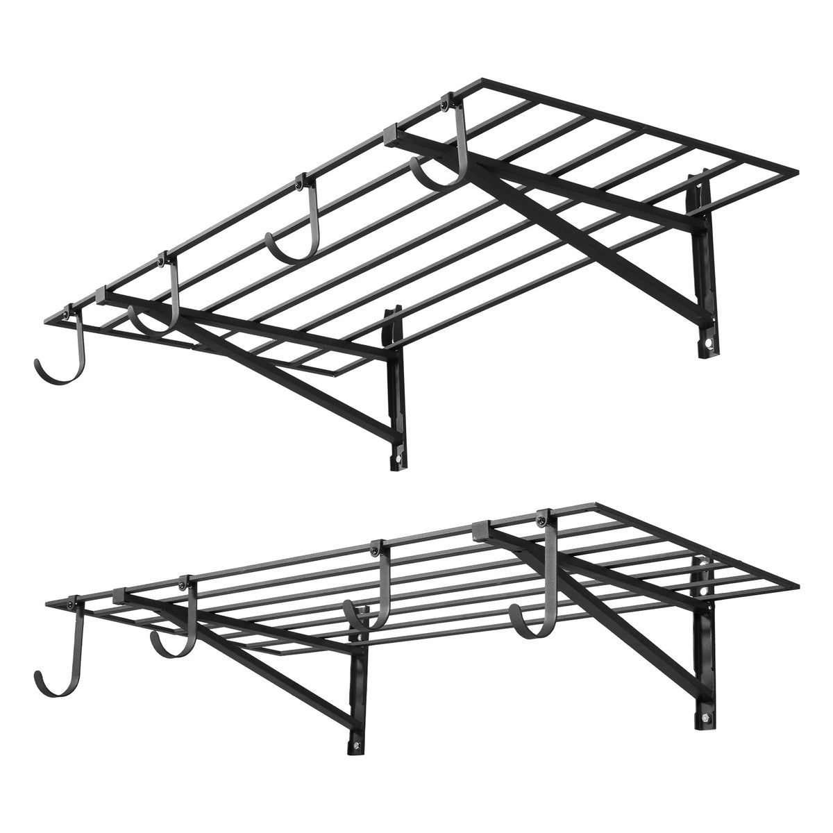 VEVOR 2-Tier Heavy Duty Wall Garage Shelving, 2 x 4 ft Steel Wall Mounted Shelving Unit with Hooks, 24 x 48 Inch Per Shelf Floating Storage Metal Rack for Garage, 520 lbs Total Weight Capacity, Black - CKGBGGJDGJFTG37HU001V0 - view 1