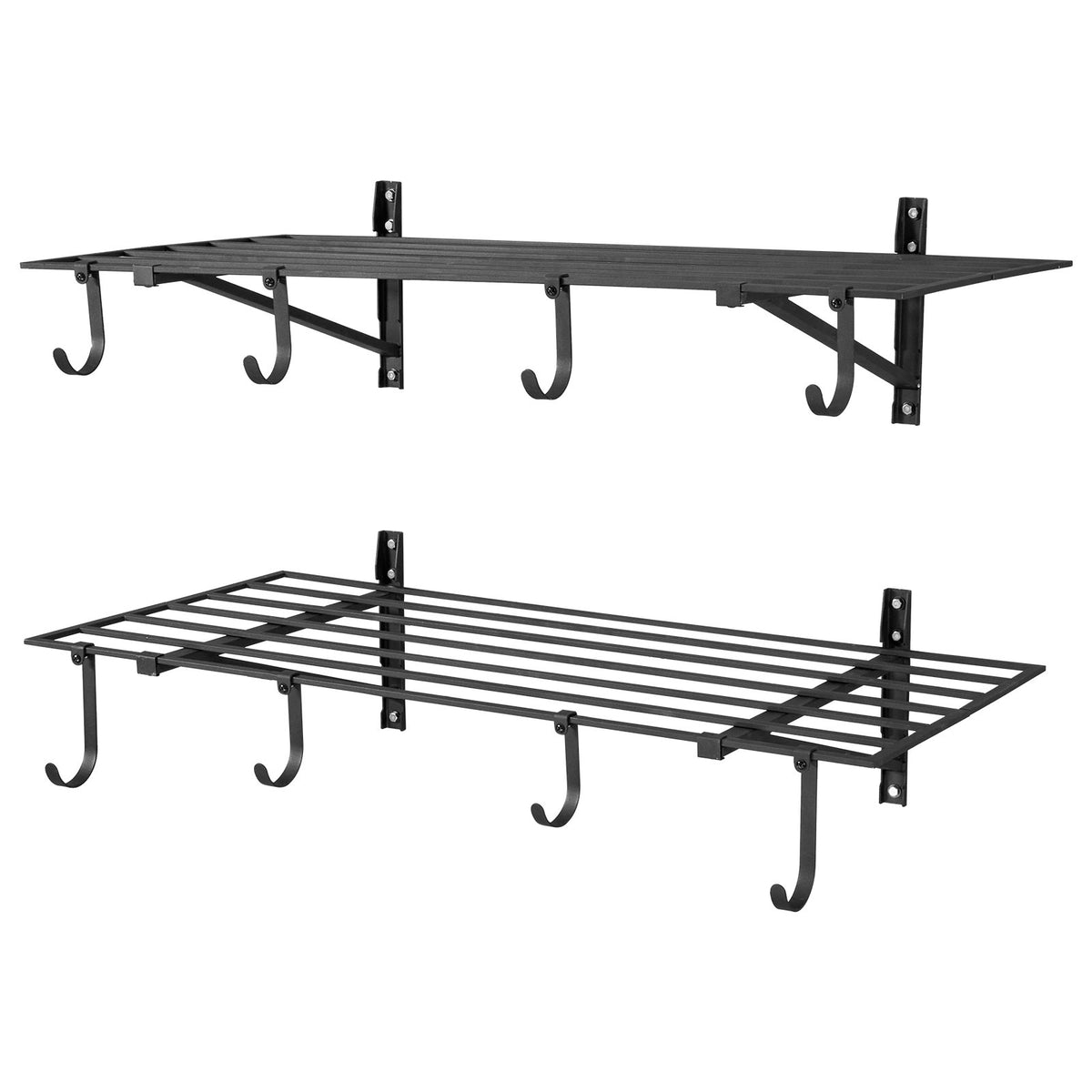 VEVOR 2-Tier Heavy Duty Wall Garage Shelving, 2 x 4 ft Steel Wall Mounted Shelving Unit with Hooks, 24 x 48 Inch Per Shelf Floating Storage Metal Rack for Garage, 520 lbs Total Weight Capacity, Black - CKGBGGJDGJFTG37HU001V0 - view 10