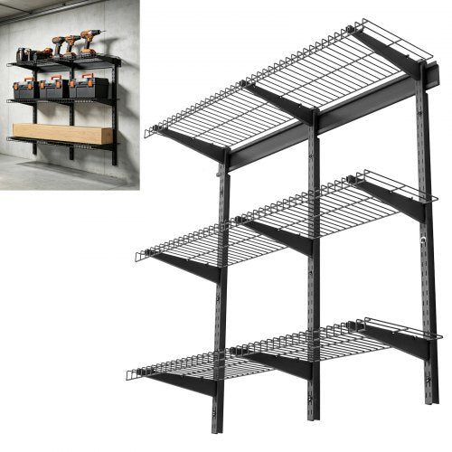 VEVOR 3-Tier Heavy Duty Wall Garage Shelving, 0.9 x 3 ft Steel Wall Mounted Shelving Unit, 11 x 36 Inch Per Shelf Floating Storage Metal Rack for Garage with 450 lbs Total Weight Capacity, Black - CKGBGSWGJ123E7HT0001V0 - view 2