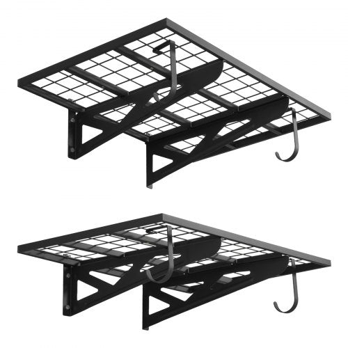 VEVOR 2-Tier Heavy Duty Wall Garage Shelving, 2 x 3 ft Steel Wall Mounted Shelving Unit with Hooks, 24 x 36 Inch Per Shelf Floating Storage Metal Rack for Garage, 500 lbs Total Weight Capacity, Black - CKGBGSWGJ2434WRWA001V0 - view 2