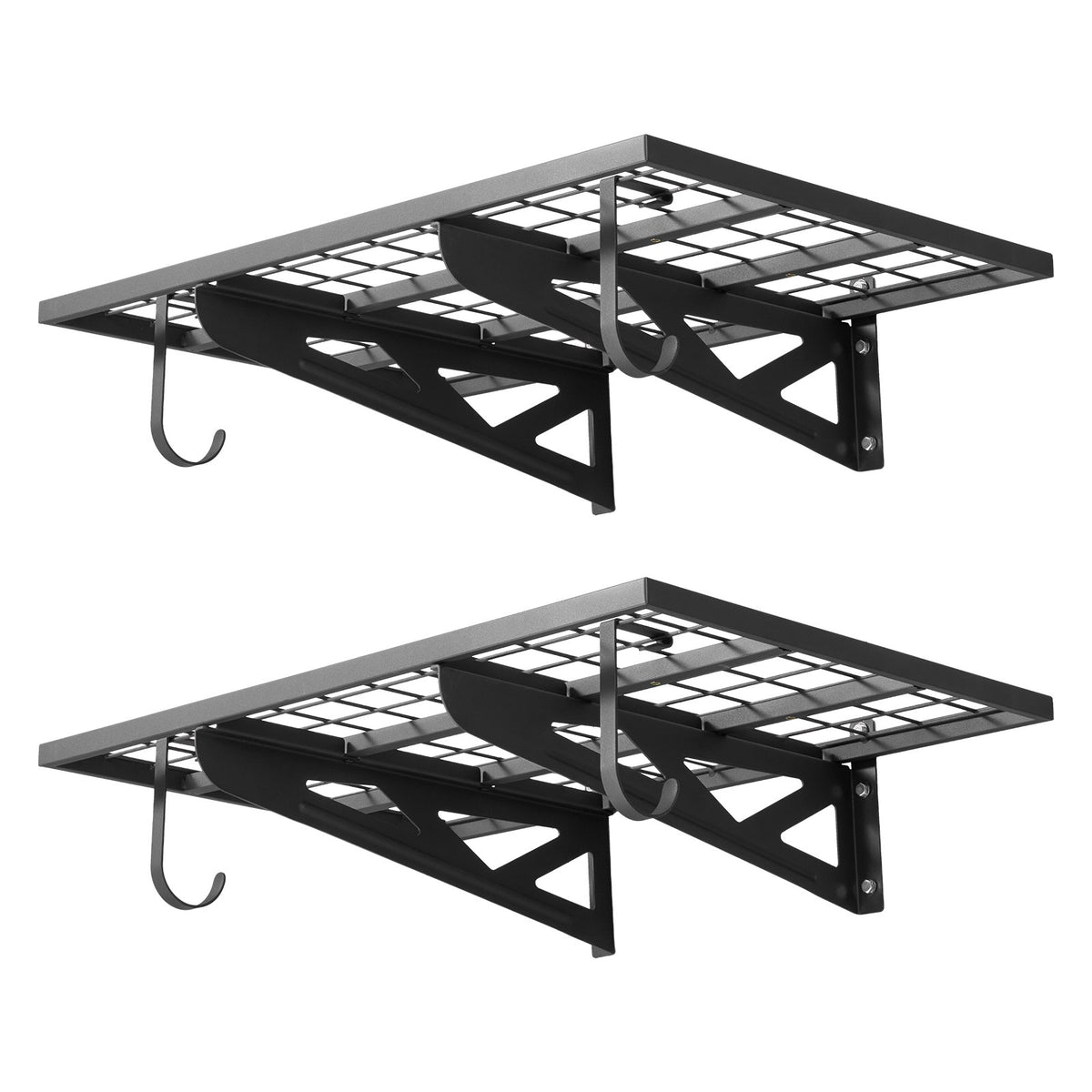 VEVOR 2-Tier Heavy Duty Wall Garage Shelving, 2 x 3 ft Steel Wall Mounted Shelving Unit with Hooks, 24 x 36 Inch Per Shelf Floating Storage Metal Rack for Garage, 500 lbs Total Weight Capacity, Black - CKGBGSWGJ2434WRWA001V0 - view 10