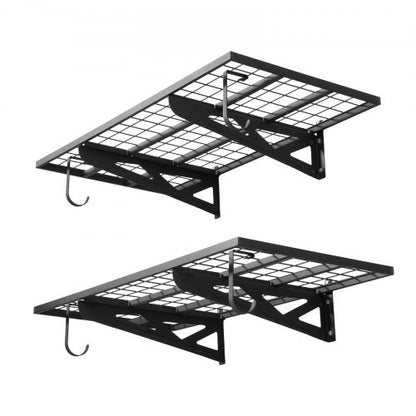 VEVOR 2-Tier Heavy Duty Wall Garage Shelving, 2 x 4 ft Steel Wall Mounted Shelving Unit with Hooks, 24 x 48 Inch Per Shelf Floating Storage Metal Rack for Garage, 500 lbs Total Weight Capacity, Black - CKGBGSWGJ244PAIE8001V0 - view 2