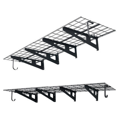 VEVOR 2-Tier Heavy Duty Wall Garage Shelving, 8 Pack 1 x 3 ft Steel Wall Mounted Shelving Unit with Hooks, 24 x 72 Inch Per Shelf Floating Storage Metal Rack, 1000 lbs Total Weight Capacity, Black - CKGBGSWGJ2475V9WE001V0 - view 1
