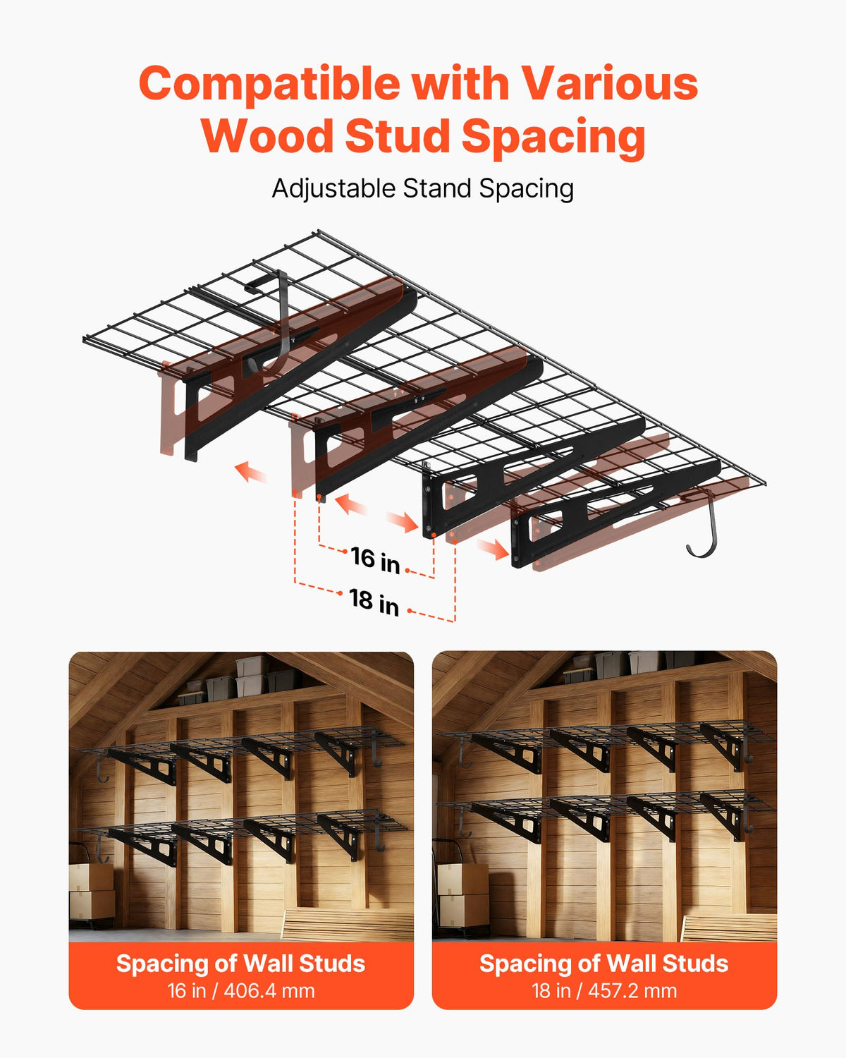 VEVOR 2-Tier Heavy Duty Wall Garage Shelving, 8 Pack 1 x 3 ft Steel Wall Mounted Shelving Unit with Hooks, 24 x 72 Inch Per Shelf Floating Storage Metal Rack, 1000 lbs Total Weight Capacity, Black - CKGBGSWGJ2475V9WE001V0 - view 4