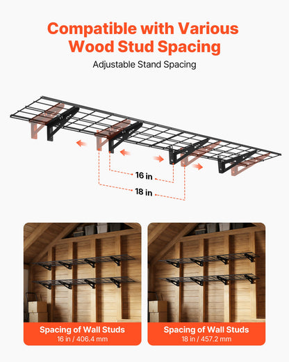 VEVOR 2-Tier Heavy Duty Wall Garage Shelving, 4 Pack 1 x 3 ft Steel Wall Mounted Shelving Unit, 12 x 72 Inch Per Shelf Floating Storage Metal Rack for Garage with 600 lbs Total Weight Capacity, Black - CKGBGSWGJDGJSS371001V0 - view 4