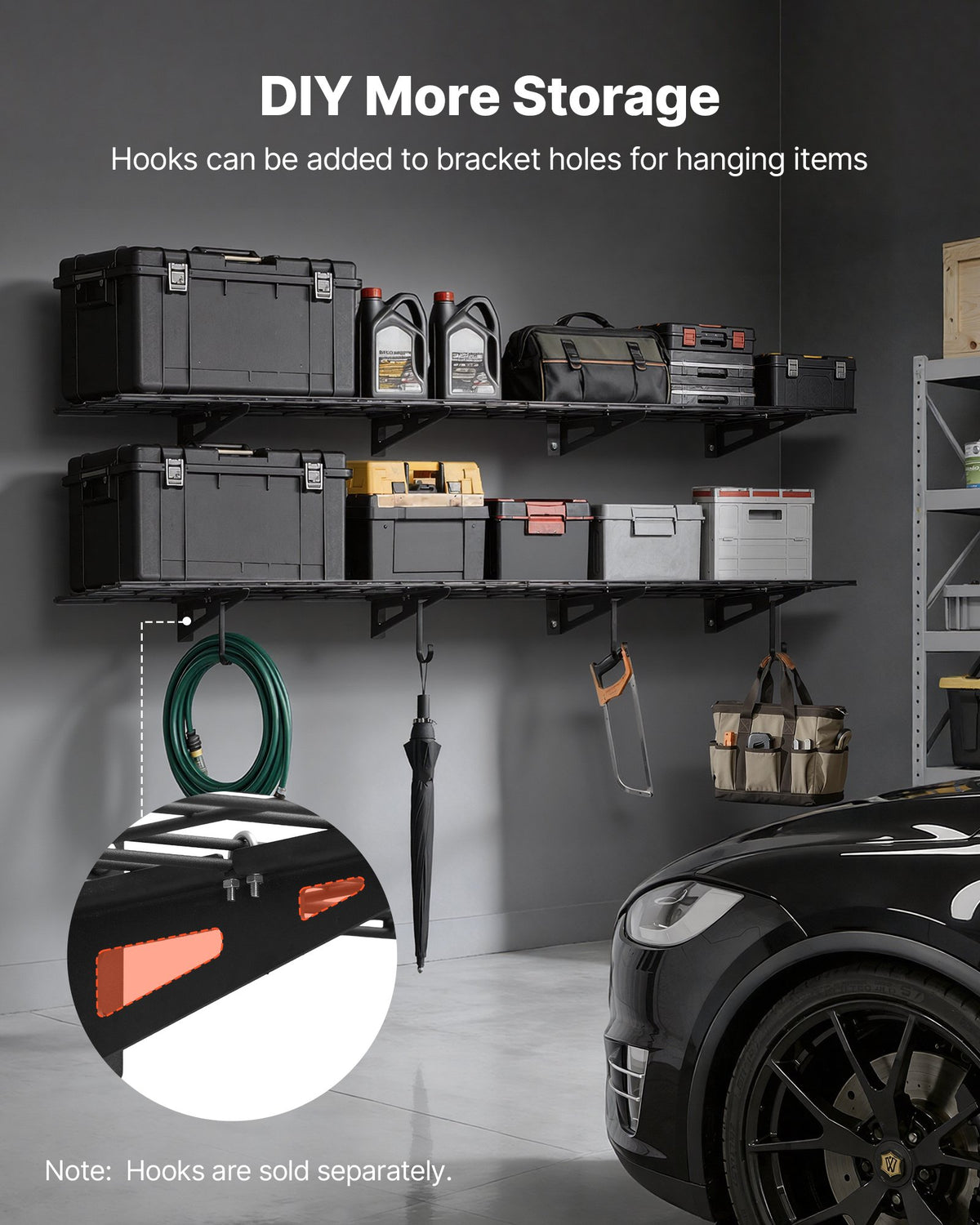 VEVOR 2-Tier Heavy Duty Wall Garage Shelving, 4 Pack 1 x 3 ft Steel Wall Mounted Shelving Unit, 12 x 72 Inch Per Shelf Floating Storage Metal Rack for Garage with 600 lbs Total Weight Capacity, Black - CKGBGSWGJDGJSS371001V0 - view 7