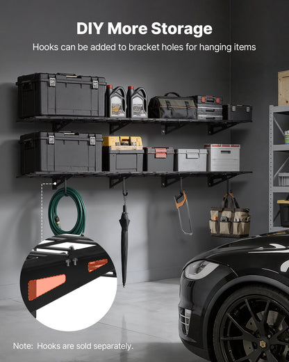 VEVOR 2-Tier Heavy Duty Wall Garage Shelving, 4 Pack 1 x 3 ft Steel Wall Mounted Shelving Unit, 12 x 72 Inch Per Shelf Floating Storage Metal Rack for Garage with 600 lbs Total Weight Capacity, Black - CKGBGSWGJDGJSS371001V0 - view 7