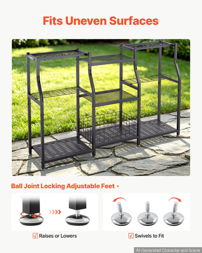 VEVOR Garden Tool Organizer, 3-Tier High-Capacity Metal Garage Storage Rack, for Rakes/Shovels/Brooms, Yard Utility Tool Holder for Shed/Outdoor/Lawn Organization, Heavy-Duty Steel, with Hooks, Black - CKGJSNJDXJSCGRV6U001V0 - view 5
