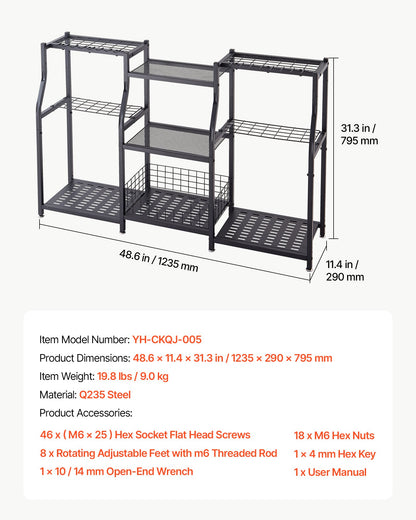 VEVOR Garden Tool Organizer, 3-Tier High-Capacity Metal Garage Storage Rack, for Rakes/Shovels/Brooms, Yard Utility Tool Holder for Shed/Outdoor/Lawn Organization, Heavy-Duty Steel, with Hooks, Black - CKGJSNJDXJSCGRV6U001V0 - view 8