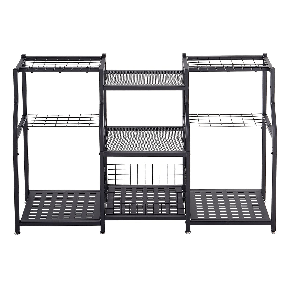 VEVOR Garden Tool Organizer, 3-Tier High-Capacity Metal Garage Storage Rack, for Rakes/Shovels/Brooms, Yard Utility Tool Holder for Shed/Outdoor/Lawn Organization, Heavy-Duty Steel, with Hooks, Black - CKGJSNJDXJSCGRV6U001V0 - view 10