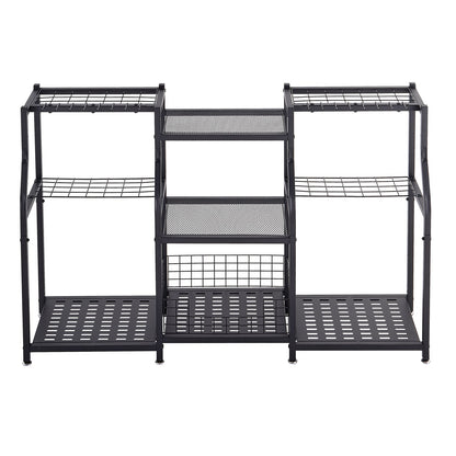 VEVOR Garden Tool Organizer, 3-Tier High-Capacity Metal Garage Storage Rack, for Rakes/Shovels/Brooms, Yard Utility Tool Holder for Shed/Outdoor/Lawn Organization, Heavy-Duty Steel, with Hooks, Black - CKGJSNJDXJSCGRV6U001V0 - view 10
