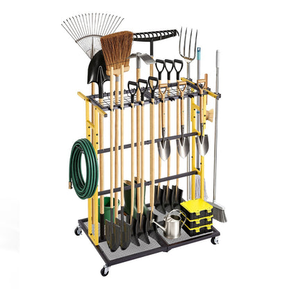 VEVOR Garden Tool Organizer with Wheels, Large Metal Garage Storage Rack, for Rakes/Shovels/Brooms/Long Farming Tools, Yard Utility Holder for Shed/Outdoor/Lawn Organization, Heavy-Duty Steel, Black - CKGJSNJDXJSJTM1PB001V0 - view 1