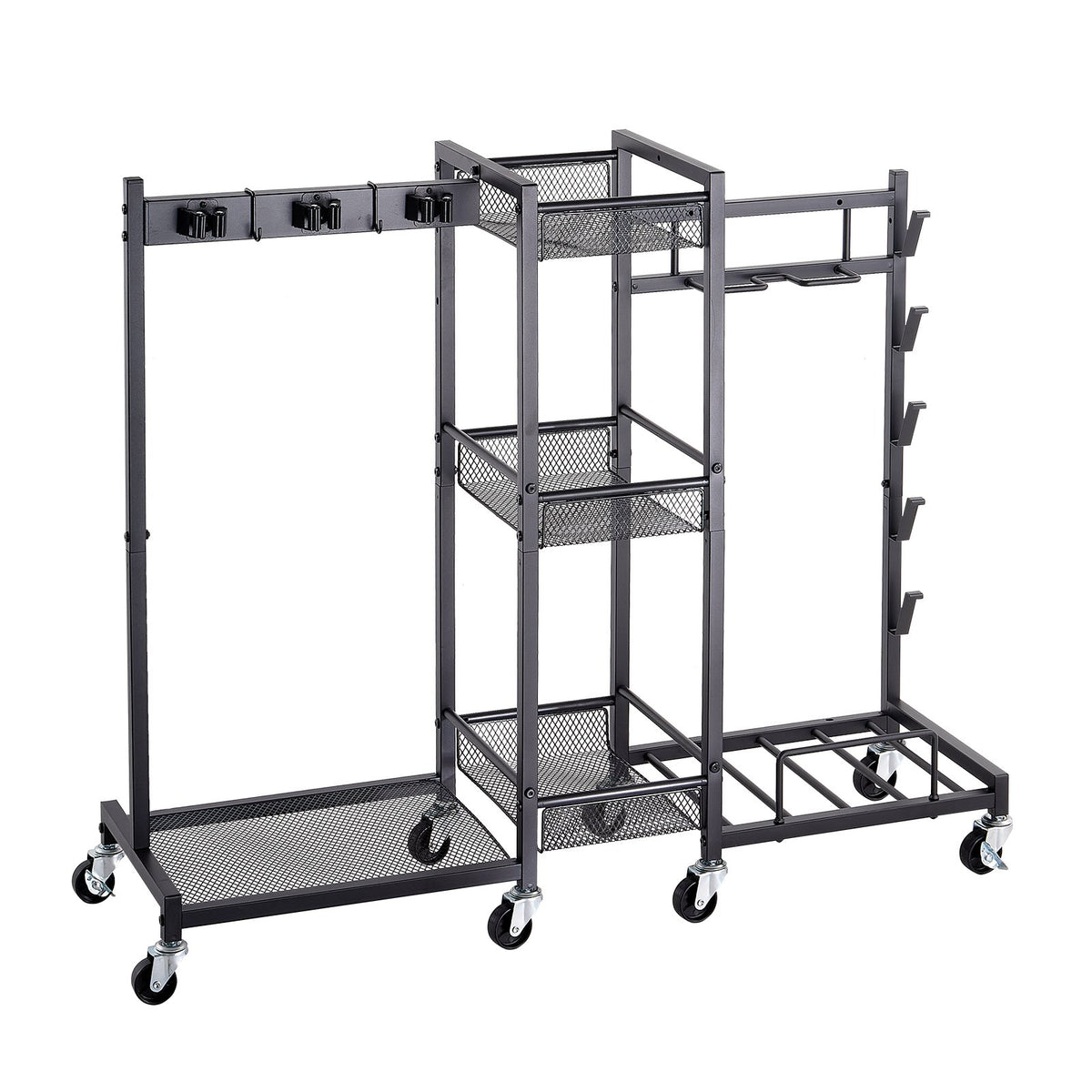 VEVOR Broom Holder with Cleaning Supplies Organizer, Metal Garage Storage, Cleaning Cart with Mop Hanger, for Home Broom, Detergent, Vacuum Cleaner, Heavy-Duty Steel Utility Holder, with Wheels, Black - CKGJSNJDXJSJW95MA001V0 - view 10