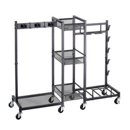 VEVOR Broom Holder with Cleaning Supplies Organizer, Metal Garage Storage, Cleaning Cart with Mop Hanger, for Home Broom, Detergent, Vacuum Cleaner, Heavy-Duty Steel Utility Holder, with Wheels, Black - CKGJSNJDXJSJW95MA001V0 - view 10