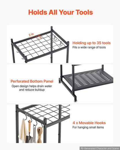 VEVOR Garden Tool Organizer, 35 Slots with Hooks, Metal Garage Storage Rack, for Rakes/Shovels/Brooms, Yard Utility Tool Holder for Shed/Outdoor/Lawn Organization, Heavy-Duty Steel, Freestanding,Black - CKGJSNJXXJSCJXDRH001V0 - view 4