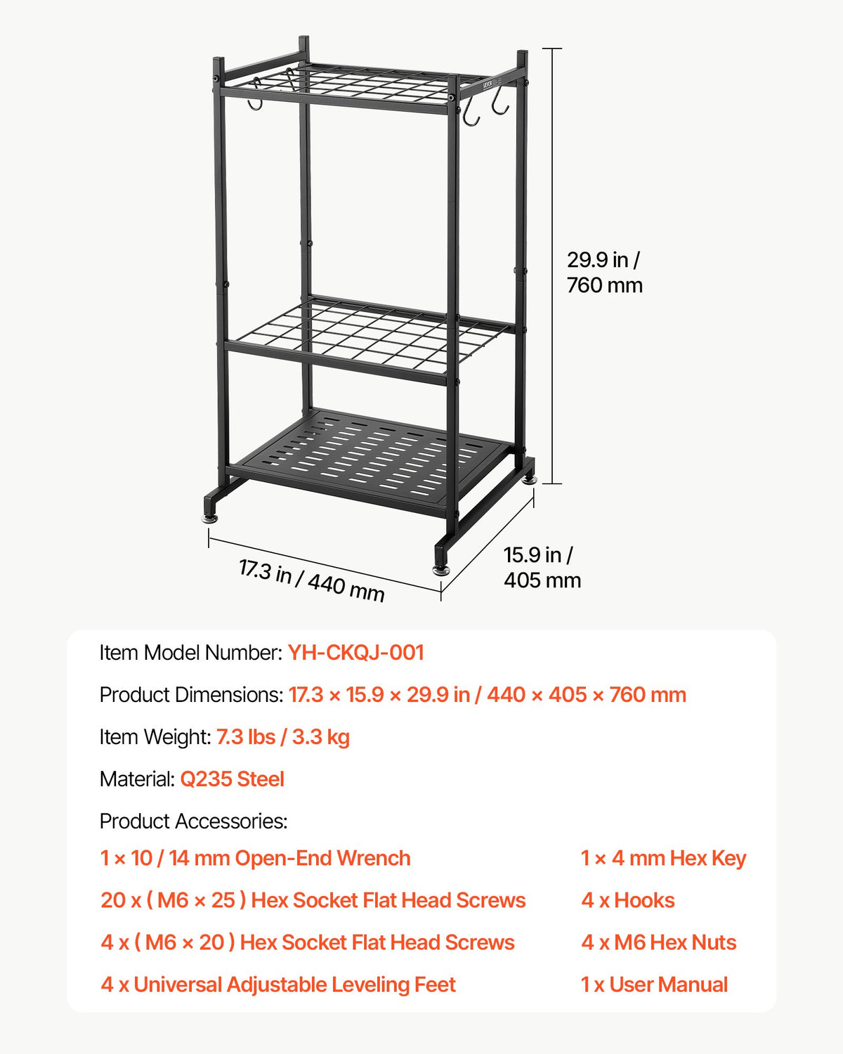 VEVOR Garden Tool Organizer, 35 Slots with Hooks, Metal Garage Storage Rack, for Rakes/Shovels/Brooms, Yard Utility Tool Holder for Shed/Outdoor/Lawn Organization, Heavy-Duty Steel, Freestanding,Black - CKGJSNJXXJSCJXDRH001V0 - view 8