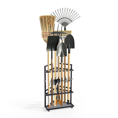 VEVOR Garden Tool Organizer for Corner, 17 Slots, Metal Garage Storage Rack, for Rakes/Shovels/Brooms, Yard Utility Tool Holder for Shed/Outdoor/Lawn Organization, Heavy-Duty Steel, with Hooks, Black - CKGJSNJXXJSCLFFS8001V0 - view 1