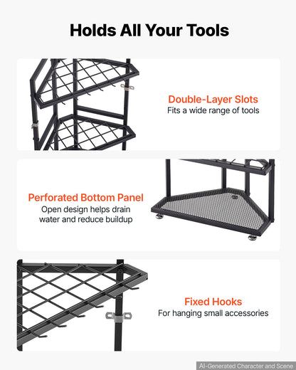 VEVOR Garden Tool Organizer for Corner, 17 Slots, Metal Garage Storage Rack, for Rakes/Shovels/Brooms, Yard Utility Tool Holder for Shed/Outdoor/Lawn Organization, Heavy-Duty Steel, with Hooks, Black - CKGJSNJXXJSCLFFS8001V0 - view 4