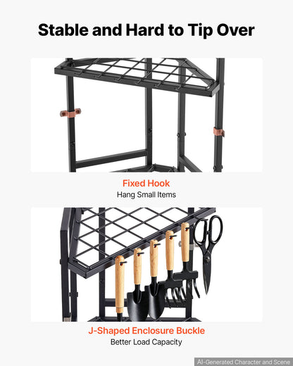 VEVOR Garden Tool Organizer for Corner, 17 Slots, Metal Garage Storage Rack, for Rakes/Shovels/Brooms, Yard Utility Tool Holder for Shed/Outdoor/Lawn Organization, Heavy-Duty Steel, with Hooks, Black - CKGJSNJXXJSCLFFS8001V0 - view 6