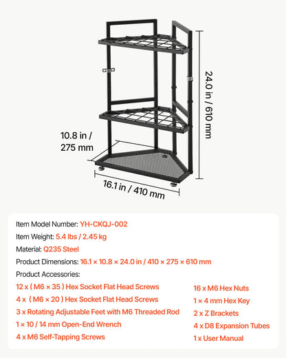 VEVOR Garden Tool Organizer for Corner, 17 Slots, Metal Garage Storage Rack, for Rakes/Shovels/Brooms, Yard Utility Tool Holder for Shed/Outdoor/Lawn Organization, Heavy-Duty Steel, with Hooks, Black - CKGJSNJXXJSCLFFS8001V0 - view 8